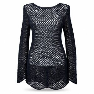 Zara Womens Tunic M Black Crochet Fishnet Open Knit Mesh Boho Beach Coverup
